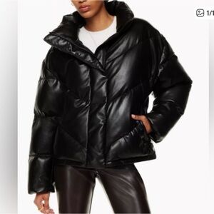 Aritzia Wilfred Cloud Puff Vegan Leather Black Jacket Size L